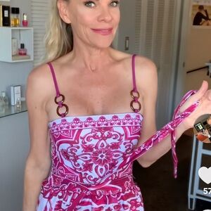 Flaxmaker Sling Classic Majolica Series Pattern Print One Piece Swimsuit